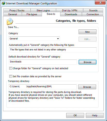 Internet Download Manager 'Options' dialog 'Connection' tab